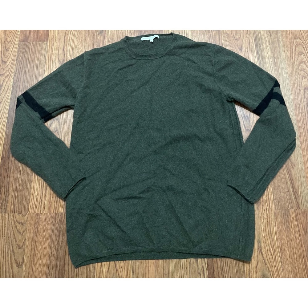 NakedCashmere Sweater Mens Extra Large Crewneck Cashmere Olive Stripe Sleeve